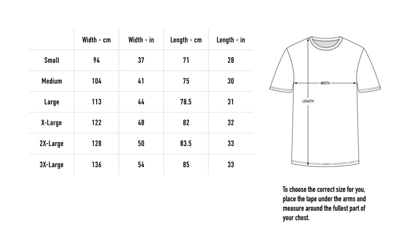 Size chart for CD + Shirt Bundle 1