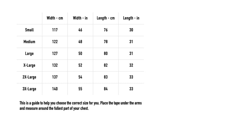 Size chart for CD + Jacket Bundle