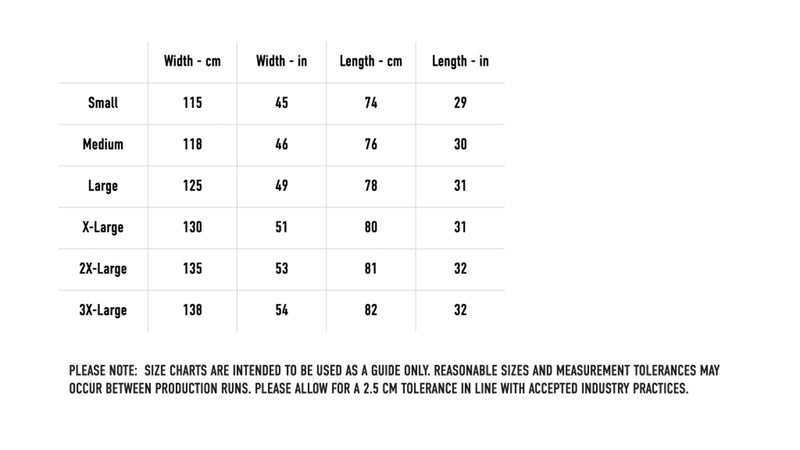 Size chart for CD + Jacket Bundle